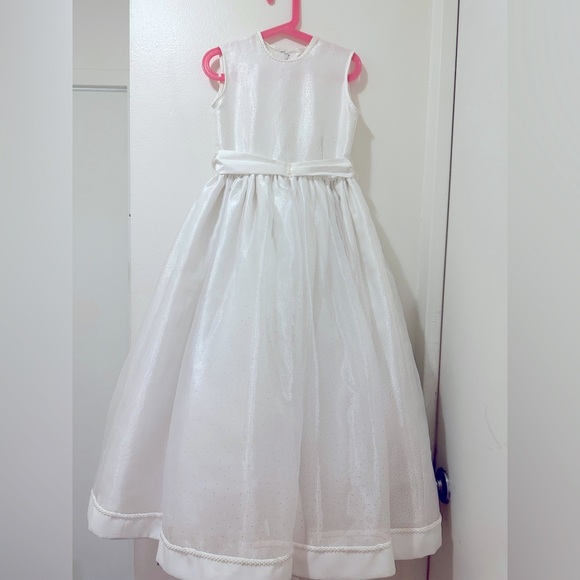 Satin Communion Dress w/ Pearl Accents & Organza Skirt 9-12 years Old. Off White - Picture 1 of 15